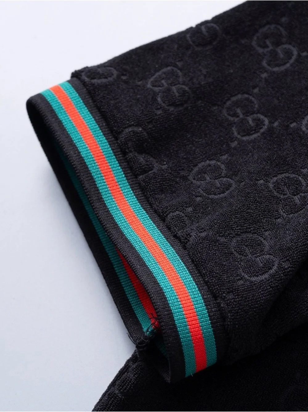 Gucci Black GG-Print Polo with Green and Red-Trim Collar